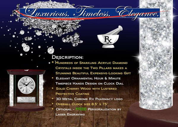 Pharmacist silver glass engraved desk clock pharmd doctor of pharmacy award boss
