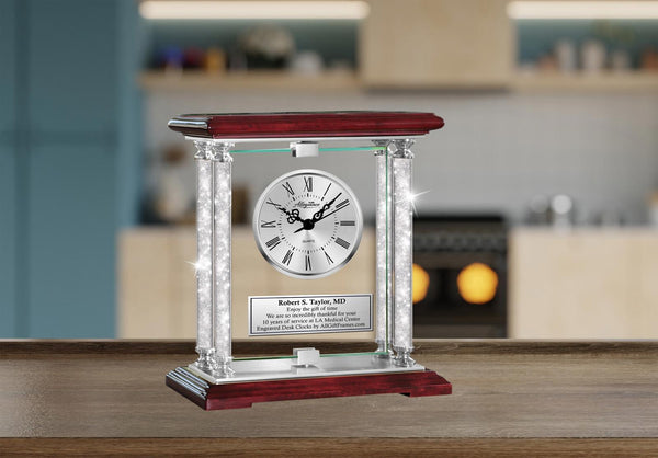 Doctor gift physician desk clock crystal diamond MD Nurse congratulation RN etch