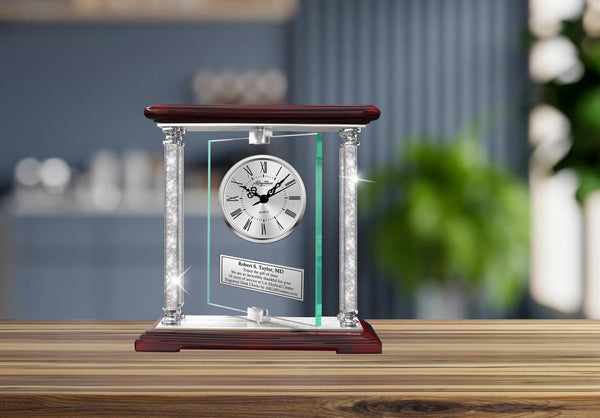 Doctor gift physician desk clock crystal diamond MD Nurse congratulation RN etch
