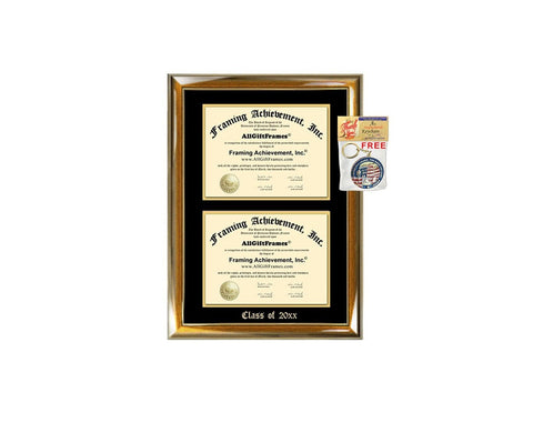 University Embossed Double Diploma Frame Walnut Dual Certificate Framing College Two Document Holder State Board License Degree Dual Plaque