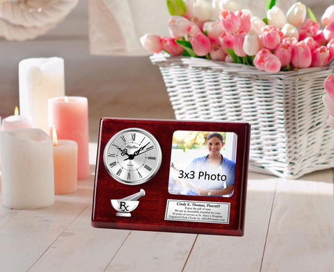 Pharmacist engrave desk picture frame clock pharmacy graduation gift retirement