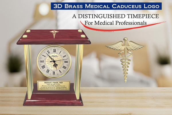 Medical caduceus gift gold plaque desk clock nursing school student graduation