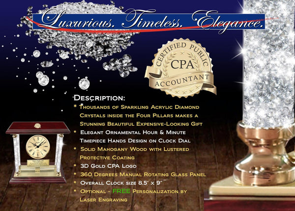 CPA gift certified public accountant engraved desk clock crystal coworker boss