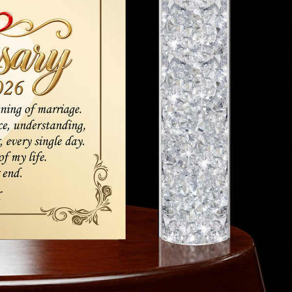Custom wedding anniversary clock table plaque crystal diamond pillar love romantic celebrate wife husband present girlfriend boyfriend marriage