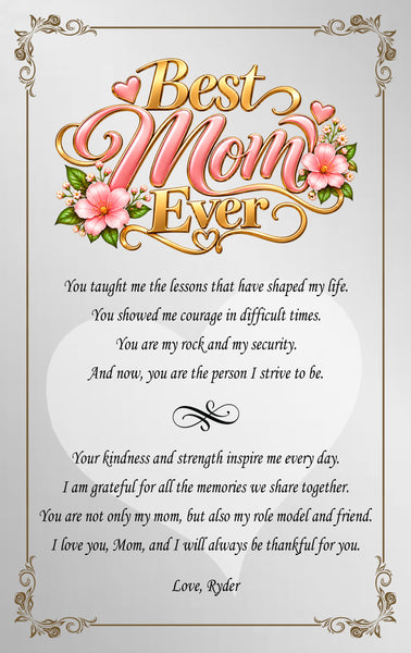 Mom thank you gift personalize plaque mothers day love appreciation birthday support graduation wedding son daughter