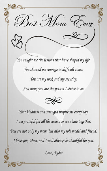 Mom thank you gift personalize plaque mothers day love appreciation birthday support graduation wedding son daughter