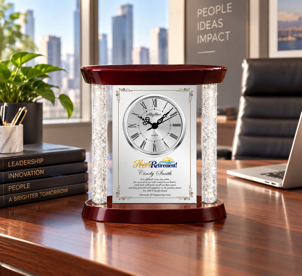 Retirement desk clock gift award plaque appreciation years of service employee coworker boss going away