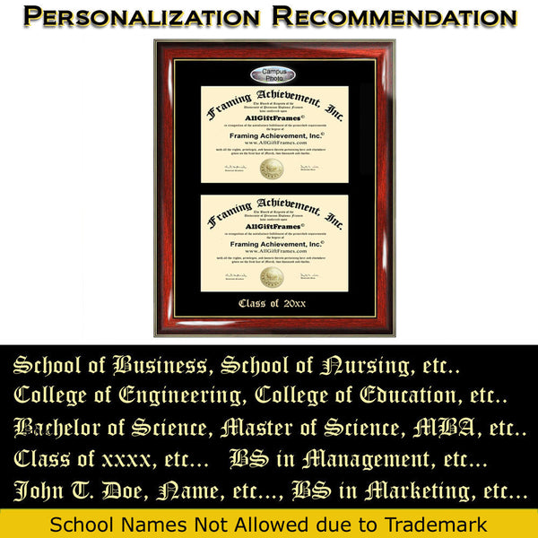 AllGiftFrames Double Certificate Frame Lamar University School Embossed Fisheye Campus Photo Dual School Two College Majors Custom Diploma Holder