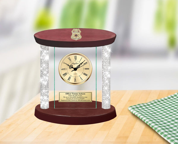 Police officer desk clock law enforcement award retirement promotion gift grad