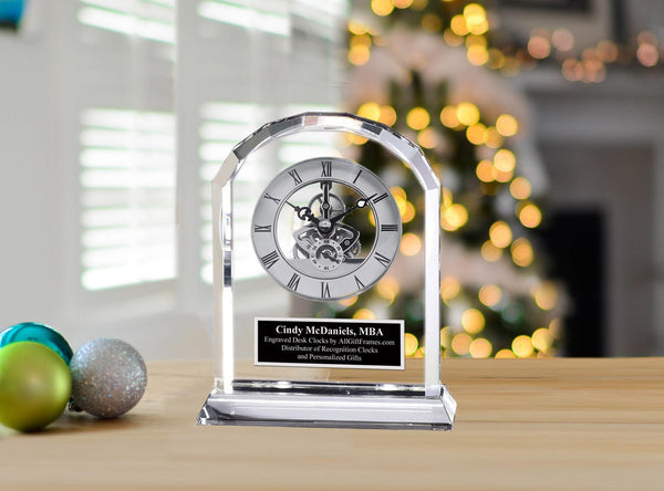 Multifaceted Gem Crystal Clock Wedding Gift Graduation Anniversary Service Award