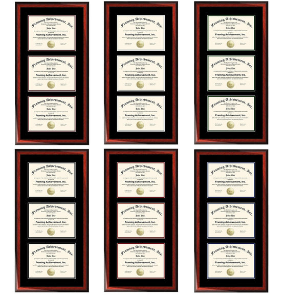 Double Matted Triple University Diploma Frame College Certificate Framing Three Document Satin Mahogany License Certification Plaque Degree Holder Case