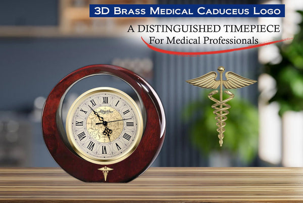 Medical caduceus gold desk clock doctor appreciation physician nurse award