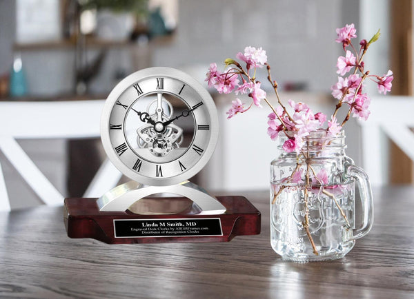 Engrave Gear Clock Silver Retirement Gift Coworker Engineering Graduate Employee