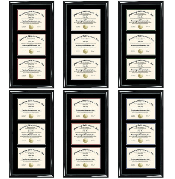 Three Diploma Frame Triple Degree Framing Graduation Display Case Holder University College Certificate State Board License Document Graduate Gift