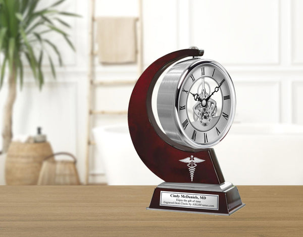 Gear desk clock medical caduceus MD RN doctor osteopathic gift nurse retirement