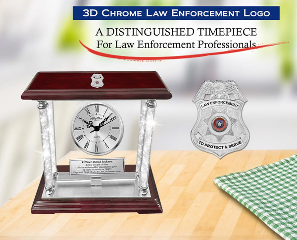 Law enforcement gift policeman engrave desk clock police academy retirement
