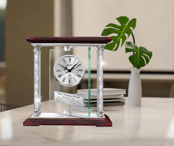 Pharmacist gift pharmacy personalize engraved clock crystal pillars birthday