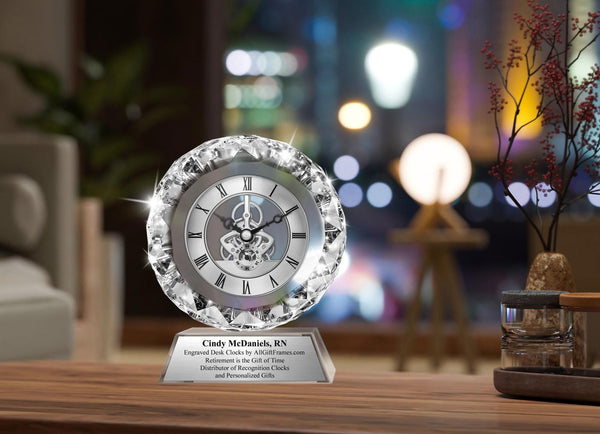 Personalize crystal diamond clock award congrats congratulation anniversary love