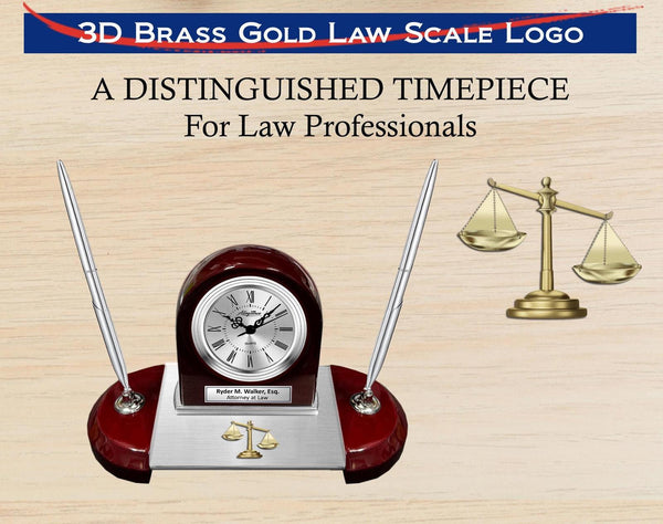 Personalize lawyer desk clock legal law scale pen set service award attorney