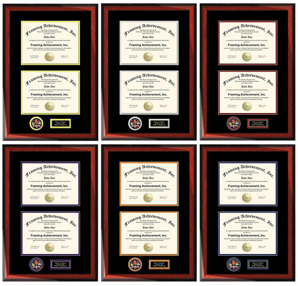 Two Degree Frame Document Dual Diploma Board License Double Certificate Holder Case Engrave Graduate Award Medal Plaque Framing Matted Gift