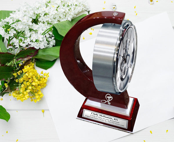 Medical caduceus engrave desk clock nurse doctor student graduation gift RN