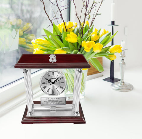 Police officer engrave clock congratulation retirement service award academy