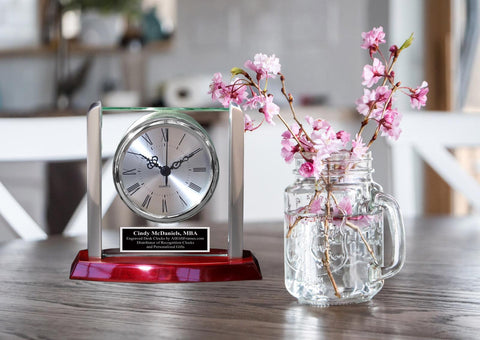 Glass Engraved Clock Coworker Gift Graduation Congratulation Service Award Etch