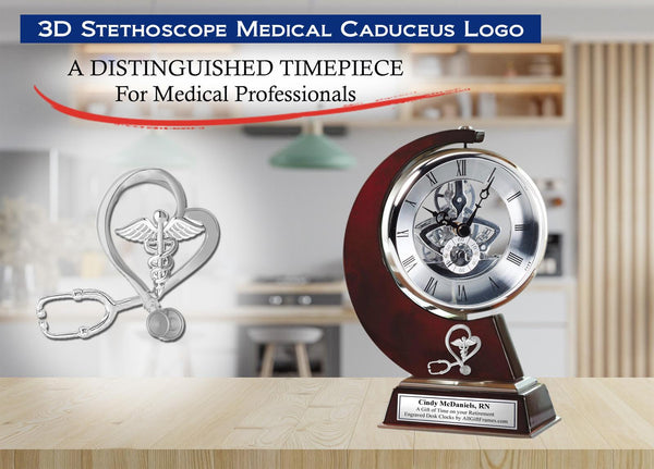 Medical caduceus engrave desk clock nurse doctor student graduation gift RN