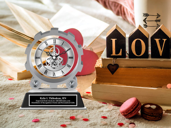 Personalized Desk Clock Floating Metal Shape Gear Engineer Graduation Employee Engineering Appreciation Award Gift Idea Graduate School