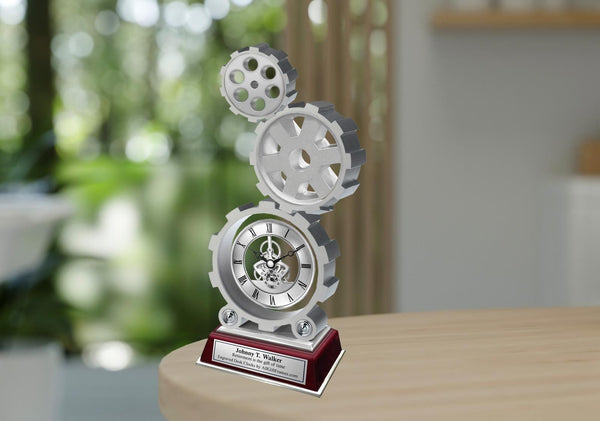 Personalized clock engraved gear shape clock engineer employee service award