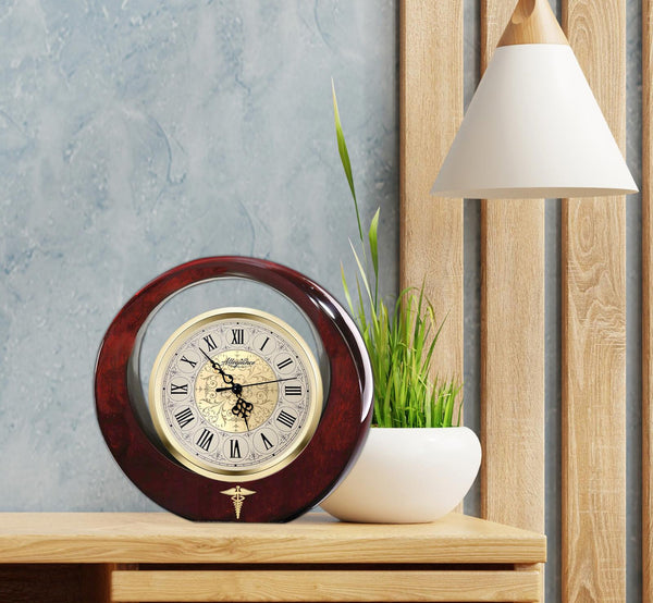 Medical caduceus gold desk clock doctor appreciation physician nurse award