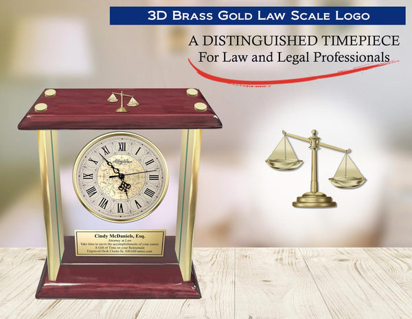 Law scale justice legal gift engraved desk clock attorney lawyer graduation gift
