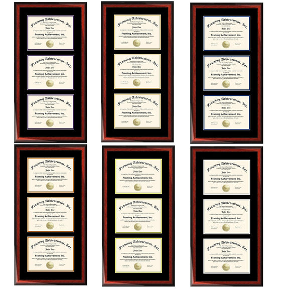 Double Matted Triple University Diploma Frame College Certificate Framing Three Document Satin Mahogany License Certification Plaque Degree Holder Case