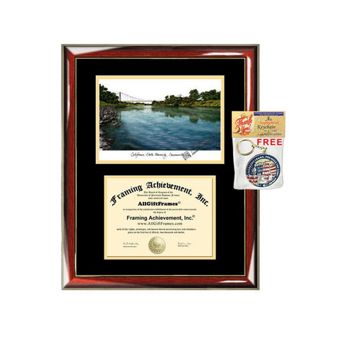 Cal State Sacramento diploma frames lithograph CSUS campus sketch California State University Sacramento frame framing graduation degree