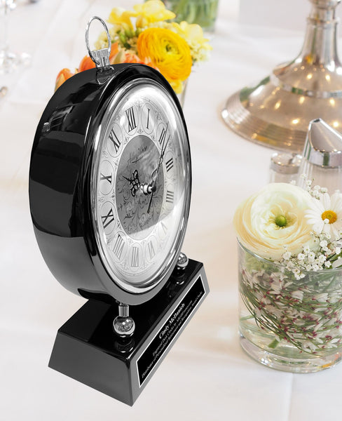 Large Fireplace Mantel Personalized Gift Silver Engrave Clock Boss Coworker Employee Table Stand Etched Plaque Shelf Award Anniversary Desk