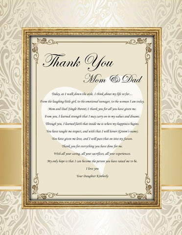 thank you parents wedding photo mat gift