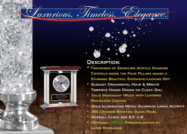 Engraved Gifts Presents for Her Him Engravable Diamond Desk Clock Engraving Personalized Going Away Birthday Promotion Years Service Award