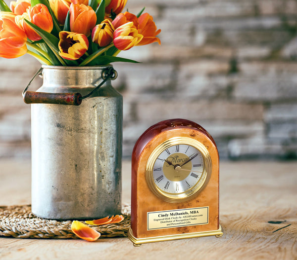Personalize Veneer Gold Small Desk Clock Service Engrave Award Employee Gift Retirement Boss Thank Graduation Congratulation Coworker Grad