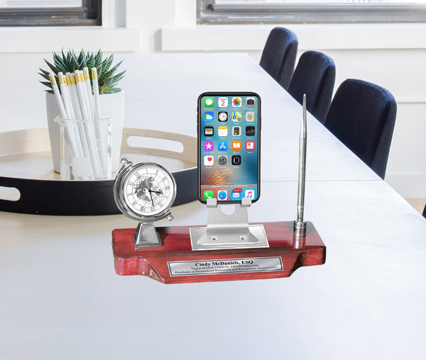 Personalize Name Clock Nameplate Cell Phone Stand Holder Display Holder Desk Pen Engraved Plate Executive Desk Graduation Gift Globe Card