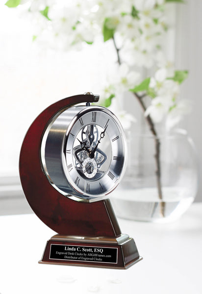 Luxurious Rotating Engineering Gear Display Desk Clock Aluminum Metal Casing Wood Wedding Gift Anniversary Graduation Engineering Retirement