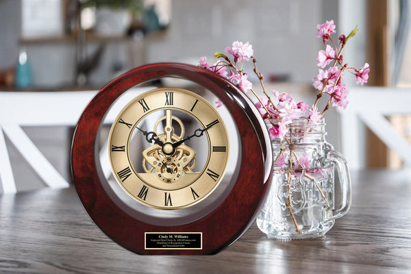 Decor Engraved Eclipse Wooden Clock Black Engraving Executive Gift Personalized Thank You Present Corporate Unique Best Wooden Case Display