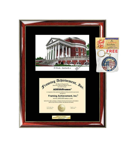 AllGiftFrames University of Virginia UVA Diploma Frame Lithograph Degree Graduation Framing Black Matted Engraved Custom University Graduate Gift Holder Case
