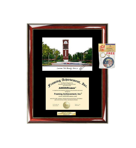 Louisiana Tech University LTU Diploma Frame Lithograph Degree Graduation Framing Black Matted Engraved Custom University Graduate Gift Holder Case