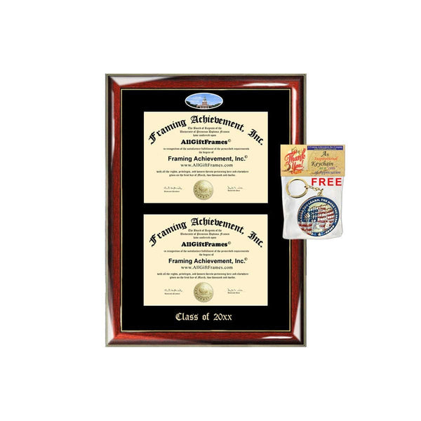 AllGiftFrames Double Certificate Frame WFU Wake Forest University School Embossed Fisheye Campus Photo Dual School Two College Majors Custom Diploma Holder
