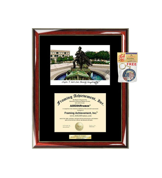 Stephen F. Austin State University Diploma Frame Lithograph SFASU Graduation Degree Framing Graduate Plaque Gift Black Matted University Diploma Frames