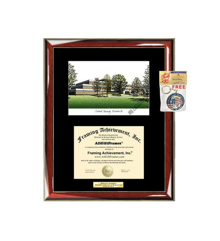 Oakland University Diploma Frame Lithograph Custom Degree Graduation Frame Glossy Prestige Mahogany Gold Accents Single Black Mat University Diploma Frame