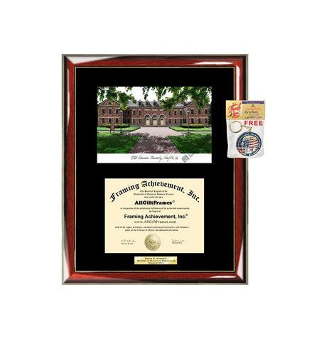 Old Dominion University Diploma Frame Lithograph ODU Degree Graduation Plaque Gift Glossy Prestige Mahogany Gold Accents Single Black Matted University Diploma Frame