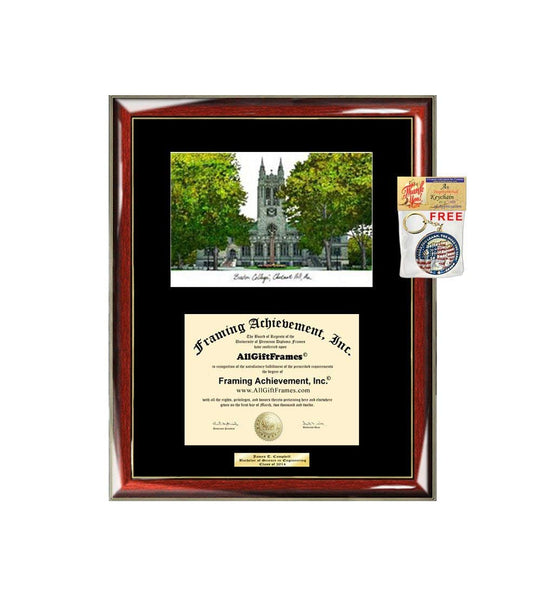 AllGiftFrames Boston College BC Diploma Frame Lithograph Degree Graduation Framing Black Matted Engraved Custom University Graduate Gift Holder Case