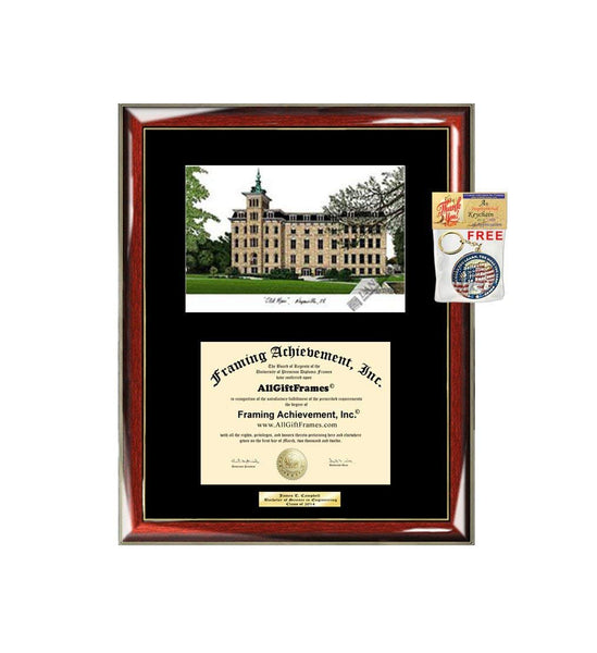 North Central University Diploma Frame Lithograph NCU Graduation Frames Wood Glossy Prestige Mahogany with Gold Accents Single Black Matted University Diploma Frame