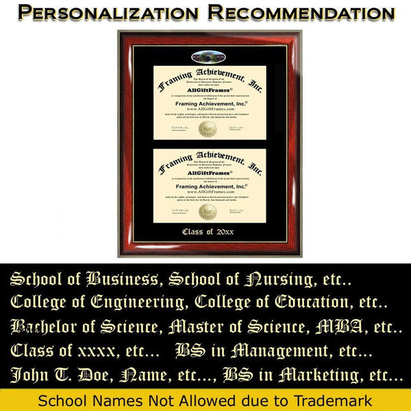 AllGiftFrames Double Certificate Frame University of Texas Tyler School School Embossed Fisheye Campus Photo Dual School Two College Majors Custom Diploma Holder